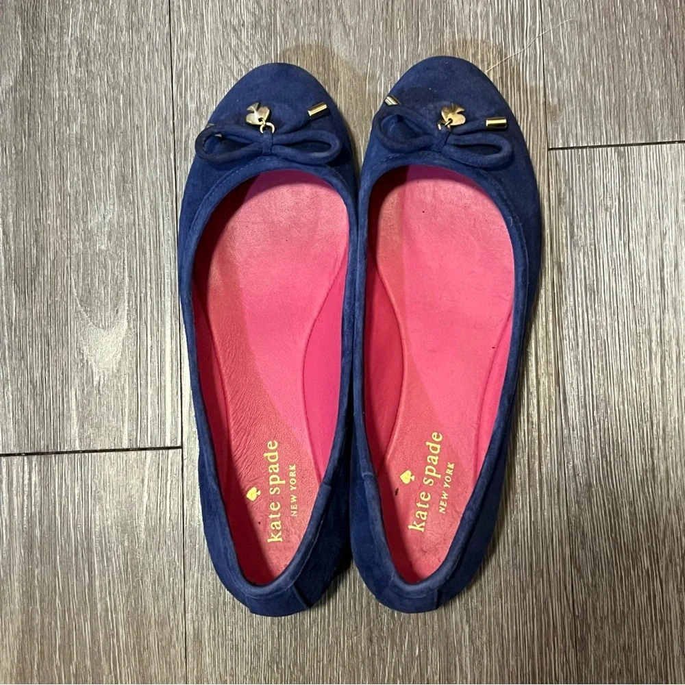 kate spade Navy Suede Flats with Pink Insole and Bow